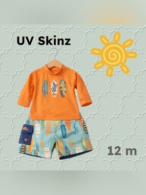 🇺🇸👍GUC UV SKINZ | 12 m | Unisex Orange Surf Print 2 pieces toddler swinsuit
